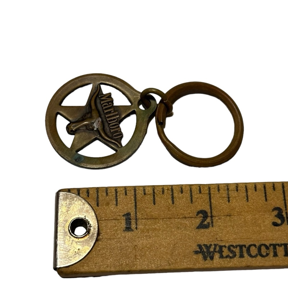 Vintage Marlboro Brass Key Chain Key Ring Longhorn Steer Western Texas Star - Picture 5 of 5